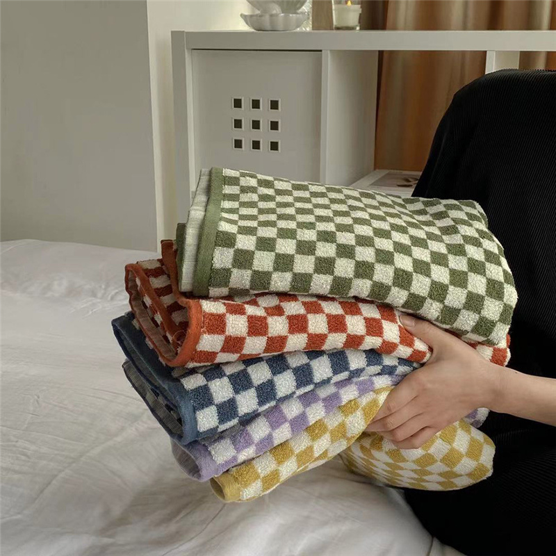 Cloth Face Mask Washable - Retro Checkerboard Plaid Long-Staple Cotton Towel