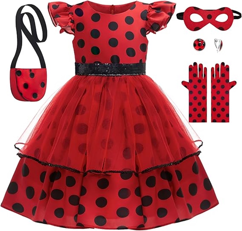 Kids Face Mask - Girls Cosplay Costume Polka Dot Red