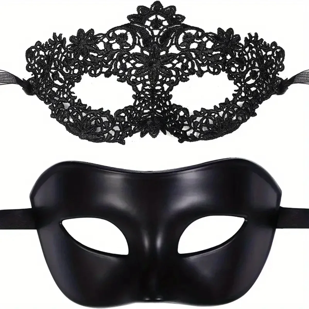 Black Face Mask Pack - 2pcs Elegant Black Lace Masquerade Mask
