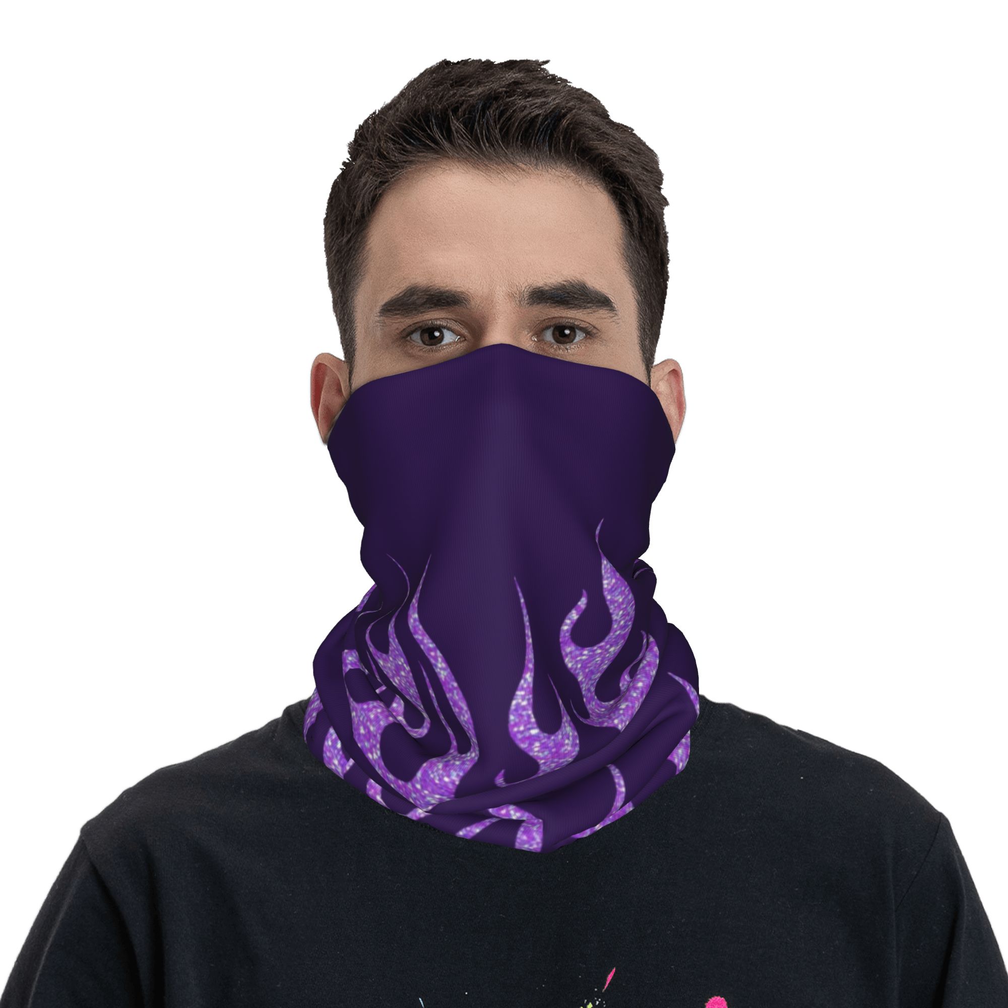 Custom Purple Glitter Flames B - Neck Gaiter Face Cover 评论和价格