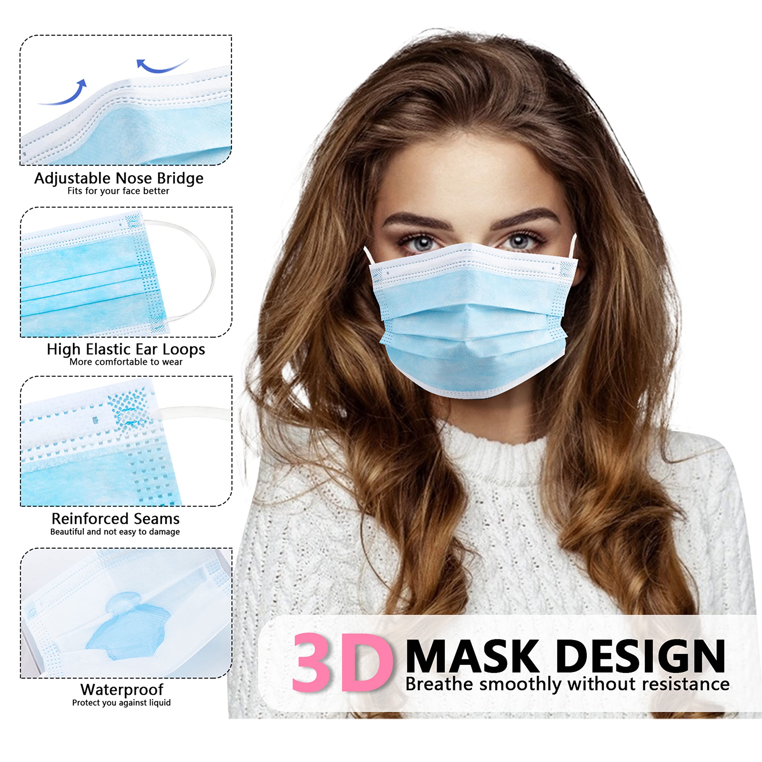 50/100 PCS Box Blue Face Masks - Disposable Mask Blue 评论和价格