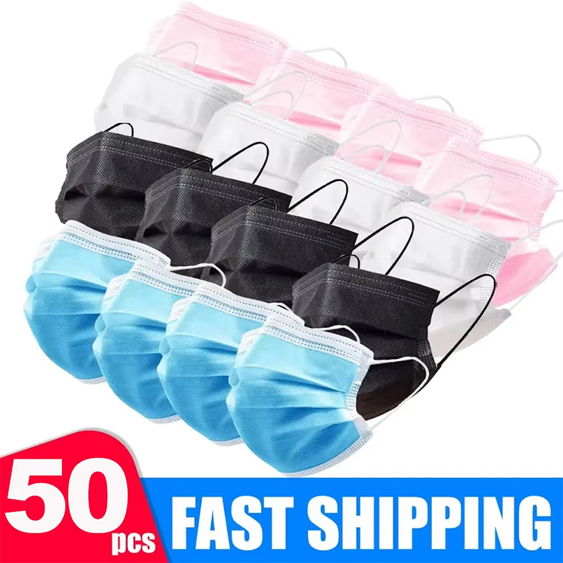 50Pcs 3-layer Mask Face Masks  - Black Face Mask Pack 评论和价格